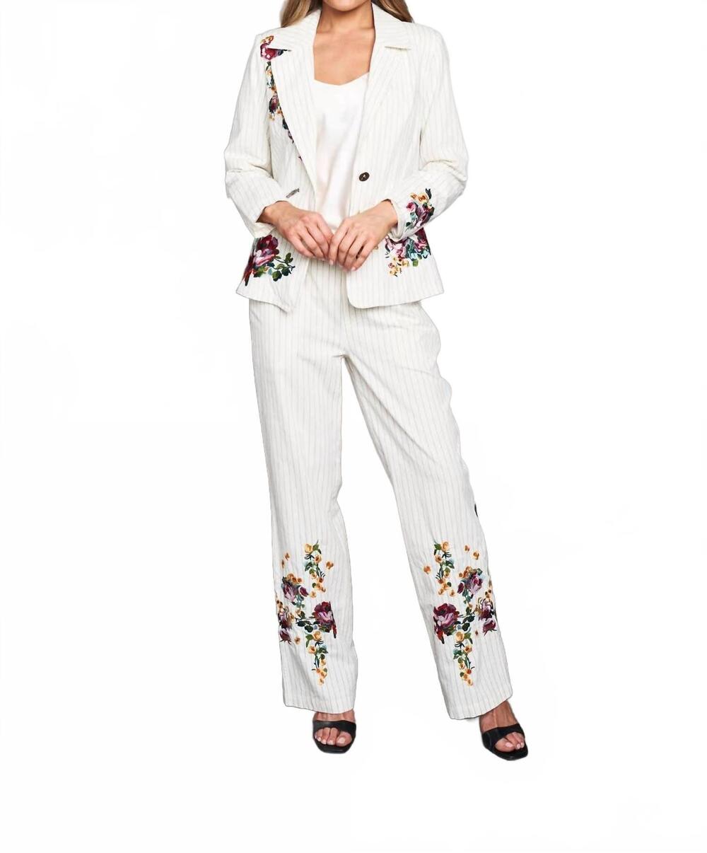 NEW PAPARAZZI woven yarn dyed embroided pin stripe blazer in ivory